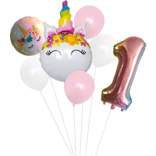 Rainbow Unicorn Balloon Number Foil Globos 1 2 3 4 Years Old Birthday Party Decoration Kid Unicorn Theme Party Wedding Balls Toy