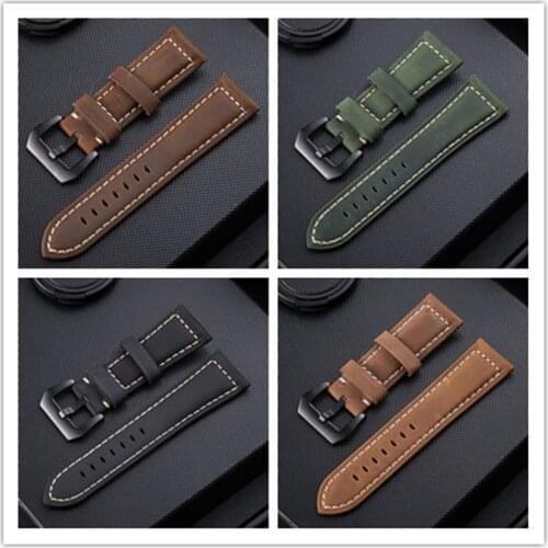 Handmade 4 Color Watch Accessories Vintage Genuine Crazy Horse Leather 20mm 22mm 24mm 26mm Watchband Watch Strap & Watch Band