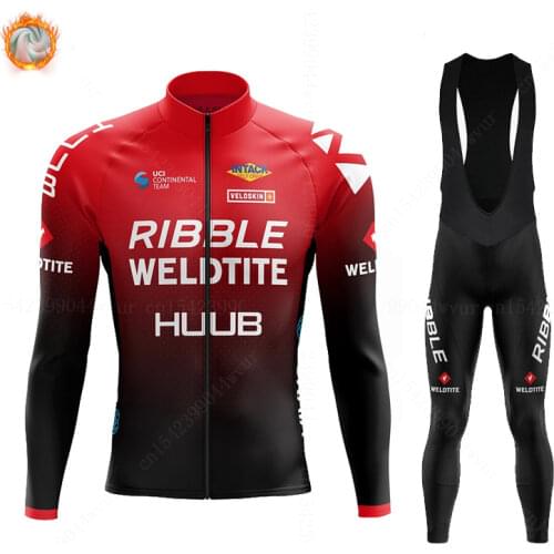 Ribble Weldtite team Winter Cycling Clothes 2021 HUUB Thermal Fleece Long Cycling Jersey Set Men Racing MTB Bike Jersey Maillot