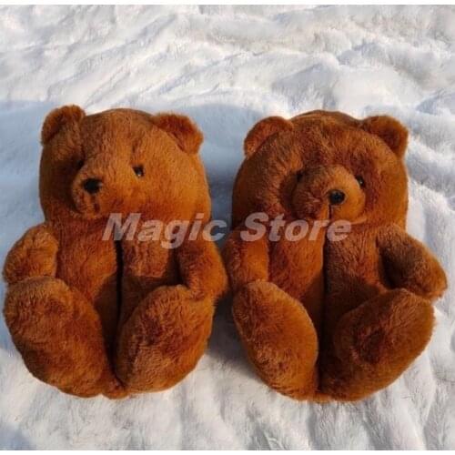 Women Teddy Bear Slippers Winter Warm Plush House Shoes Indoor Flip Flops Funny Cartoon Bear Slipper Female Soft Anti-slip Shoes