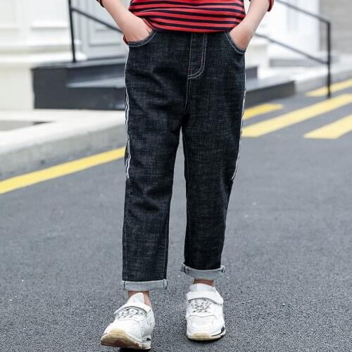 Fashion Sale Mid Big Children Cotton Pants Boys Casual Denim Pants 2 Colors Kids Warm Spring Autumn Trousers Blue/Black Color