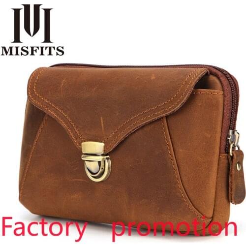 Running Bag 7-Inch Crazy Horse Leather Phone Bag Double Layer Casual Release Buckle Bag Wear-Resistant Cattle Leather Bag