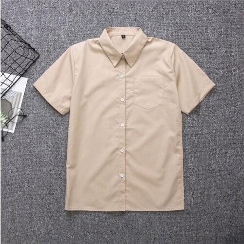 Japanese School Uniform Girl And Boy School Tops Short Sleeve Cotton Shirt Women Men Oversize XS-5XL khaki brown Work Uniform