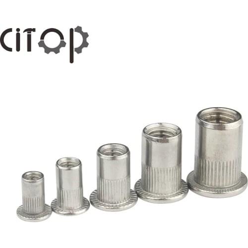 20pcs/set M3 M4 M5 M6 M8 M10 Zinc Plated Carbon Steel Flat Head Rivet Hollow Rivets Knurled Nuts Hardware Fasteners Tools