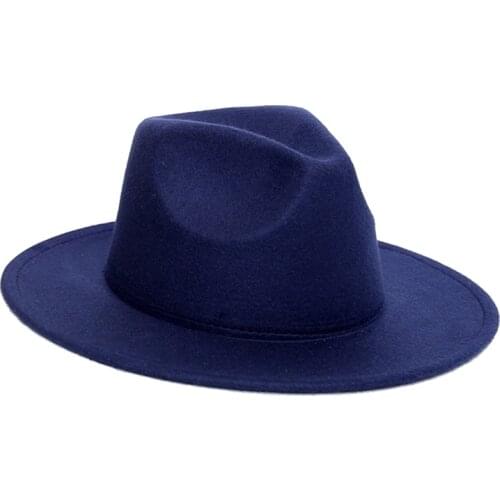 2019 Autumn Winter Womens Felt Hat Fedoras Big Brim Hats For Women British Style Vintage Church Hats Lady Flat Brim Fedoras