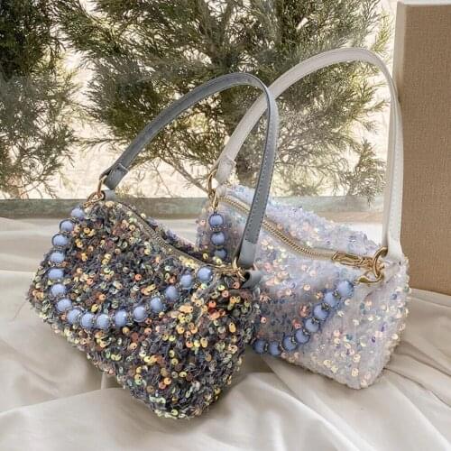 Pearl Sequins Mini Crossbody Underarm Shoulder Bag for Women 2021 Summer Luxury Brand Trendy Female Chain Handbags and Purses