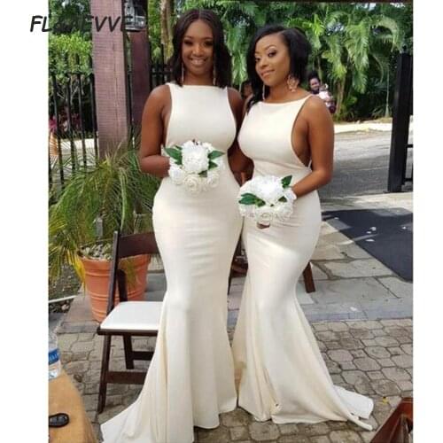 In Stock Sexy Mermaid Bridesmaid Dresses Ivory Long Cheap Bridesmaid Dress Sleeveless for Wedding Party