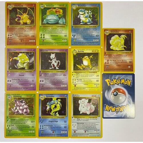 12Pcs Diy Pokemon Cards Raichu Mew Vulpix Charizard Venusaur Blastoise First Generation Flash Card Collectible Toys