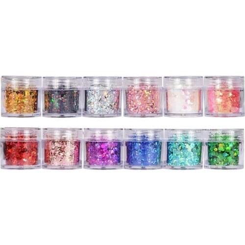 12Pcs 3D Mirror Nail Art Mermaid Glitter Hexagon Paillette Sequins Flakes Sparkling Sequins Manicure Decoration Tips