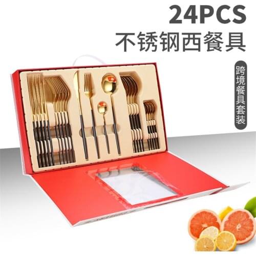 24pcs Christmas Gift Box Stainless Steel Tableware Set Knife Fork Spoon Luxury Cutlery Set Gift Box Flatware Dishwasher Safe