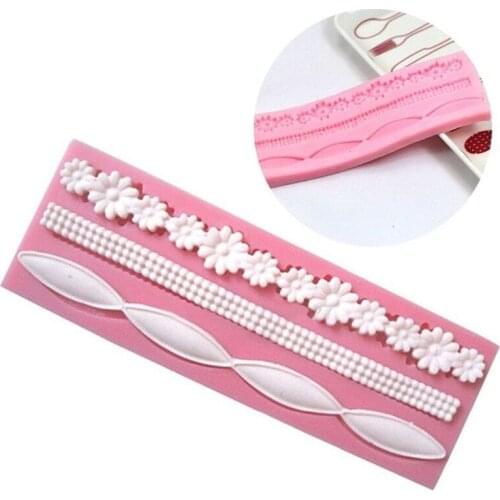 3D Pearl Lace Flower Bead Chain Silicone Fondant Mould Cake Decorating Baking Molds Fondant Sugarcrft Paste Pastry Tools