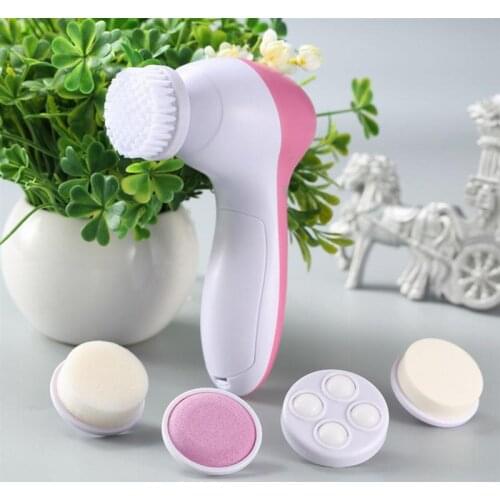 5 In 1 Electric Facial Cleaning Brush Skin Care Electrical Beauty Device Spa Brush Skin Care Massage Pink