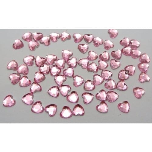 500pcs Pink Acrylic Faceted Heart Flatback Rhinestone 6X6mm Jewelry decorative accessories