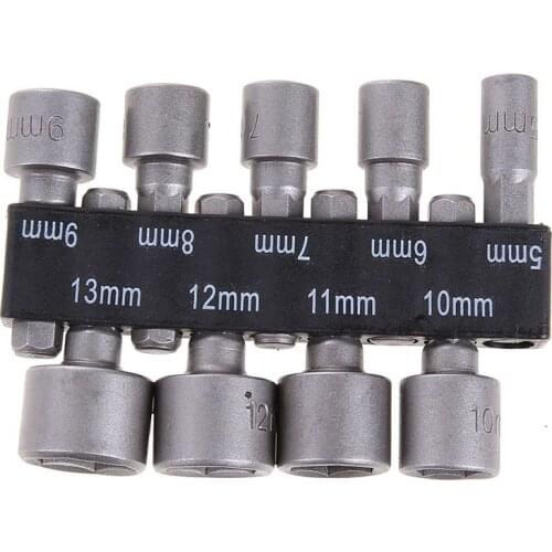 9pcs/set 5mm-13mm 1/4inch DIY Hex Shank Socket Sleeve Nozzles Nut Driver Bit Set Drill Bit Adapter for Woodworking Power Tool