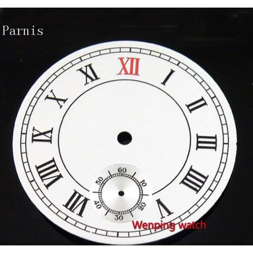38.9mm fashion sterile Roman Number white dial fit eta 6498 movement Mens watch dial p100