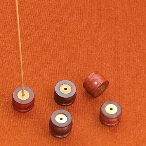 SuperDeal Drum shape ebony wood stick incense burner red sandalwood censer with copper stand porta stick holder