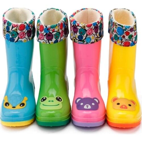 Childrens rain shoes 3-12 years old non-slip high tube waterproof shoes plus velvet rain boots in the kids student rubber shoes