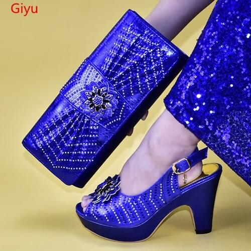 Doershow Nigerian Party blueShoe and Bag Sets African Matching Shoes and Bags Italian Women High Quality African Party! HAB1-21