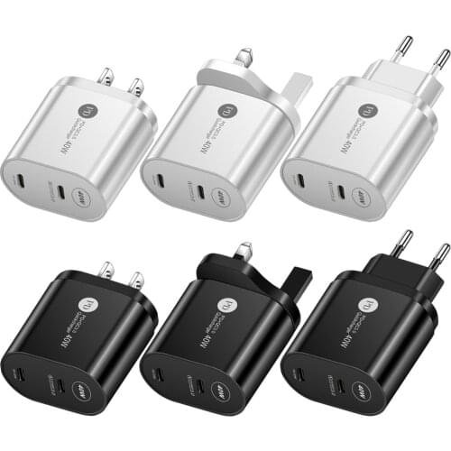 Dual Ports PD 40W USB Charger Type C Fast Portable Phone Charging Wall Charger Adapter for iPhone Android Phones Tablets
