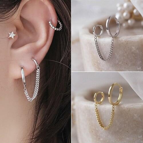 New Fashion Double Earrings Personality Girl Stainless Steel Chain Short Earrings Trendy Earrings Ornament Wholesale