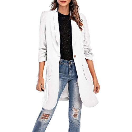 Breathable Ladies Suit Coat Autumn Girls Solid Color Three Quarter Sleeve Lapel Jacket Single Button Pocket Outwear