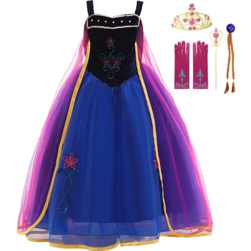 Frozen 2 Anna Dress for Girl Cosplay Snow Queen Princess Costume Children Halloween Carnival Birthday Party Dress Girls Clothes