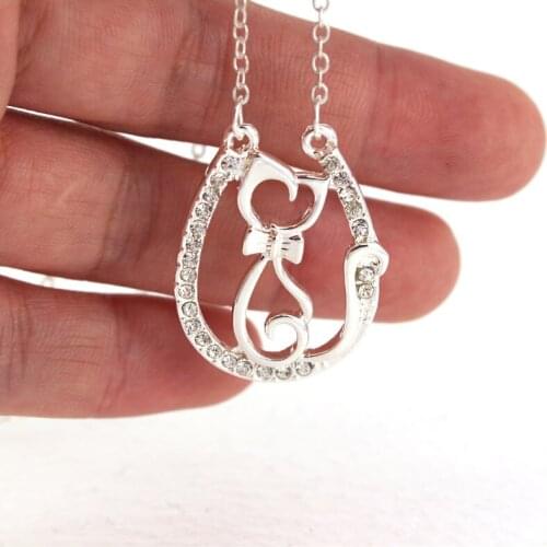Hzew new u shape crystal cat pendant necklace animal necklaces gift