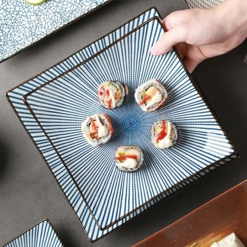 Ceramica Plate Dinner Underglaze Color Geometric Cuisine Tableware Japanese Square Plate Household Simple Ceramic Dish Tableware
