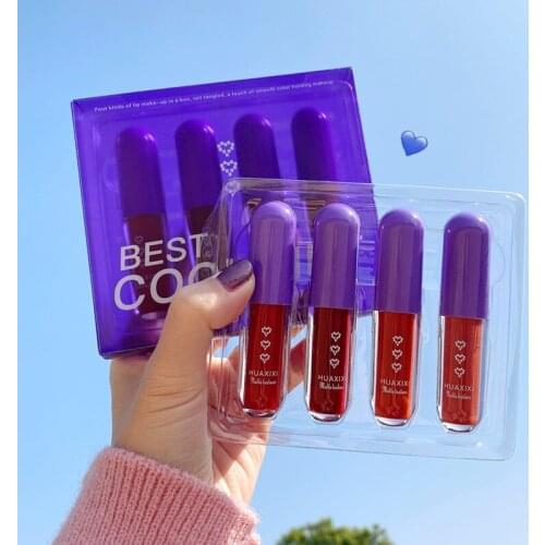 Mini Capsule Lip Gloss Comestics Set Matte Silky Lip Glaze Good Adhesion Long Lasting Non-stick Cup Lipstick 4 Colors/Box TSLM2