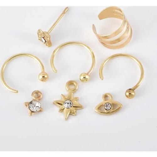 Fashion Tiny Star Earrings Gold Color Women Crystal Jewelry 5Pcs/Set Ear Stud