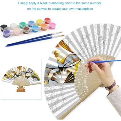 Handmade Oil Painting Ginkgo Leaf Folding Fan By Numbers DIY Painted Craft Home Decoration Gift Digital Oil Painting Fan Gift