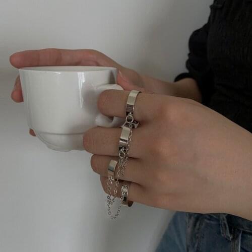 2021 New Punk Cool Hip Pop Rings Multilayer Adjustable Chain Four Open Finger Rings Jewelry For Women Party Gift