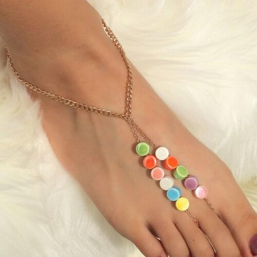 New Bohemian Colorful Ceramics Anklet Handmade Alloy Chain Women Foot Bracelet Sandy Beach Tassel Summer Jewelry