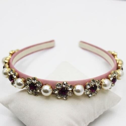 Luxury Brand Rhinestone Pearl crystal Hair Band Shiny Hair Hoop Non-slip Headband Hair Bezel Hair Accessories For Girls Female