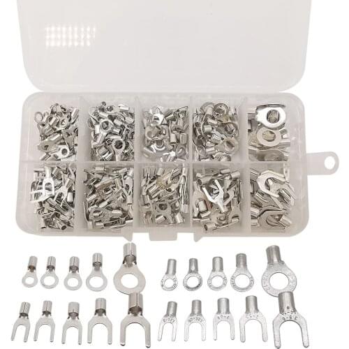 320Pcs/Set Crimp Terminal Non-Insulated Ring Fork U-Type Brass Terminals Assortment Kit Cable Wire Connector Wiring Crimp Spade