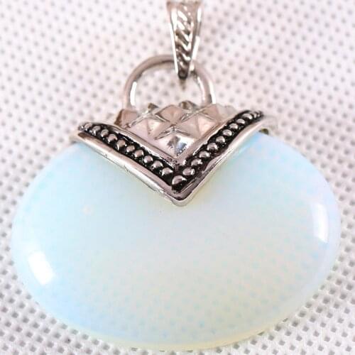 Necklace Pendant 40x40MM Oval CAB Cabochon Natural Stone White Opal Bead Jewelry Gift 1Pcs K1180