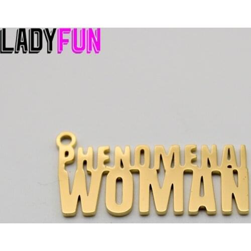 Script Words Phenomenal Woman Charm Stainless Steel Charms High Polish Mirror Surface Pendant 20pcs/lot