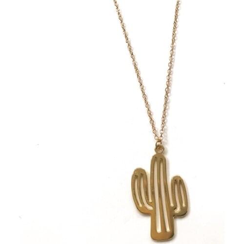 Gold color hollowed out cactus necklace metal choker chain hollow pendant necklace fashion women costume jewellery handmade