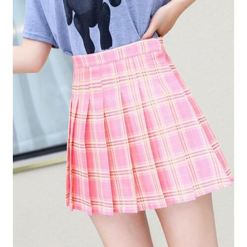 Pink Plaid Summer Women Skirt 2021 High Waist JK Skirt Pleated Skirts Women Cute Sweet Girls Mini Skirt