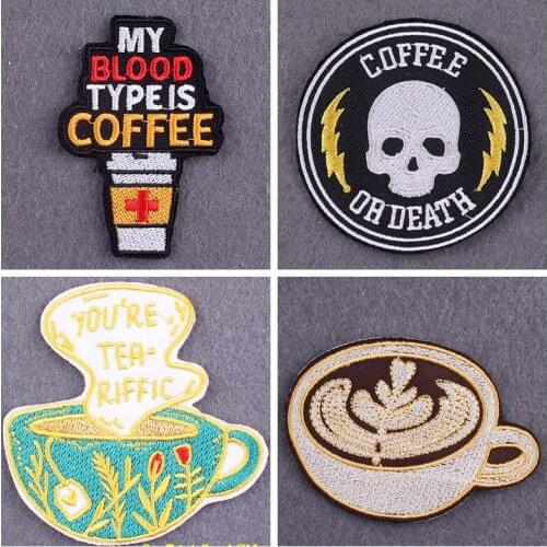 DIY Coffee Drinks Iron On Patch For Kids Clothes Accessory Food Embroidered Patches For Clothing Thermoadhesive Patch On Clothes