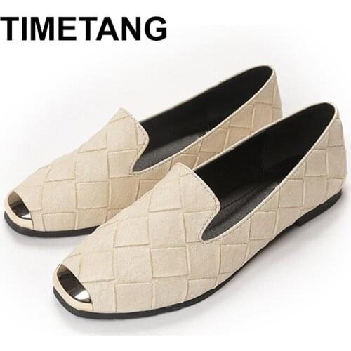 TIMETANG Woman Patchwork Ballet Flats Slides Metal Square toe Loafers Gingham Slip on shoes for women Plus size35-43E868