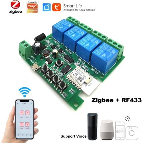 4CH Zigbee Smart Light Switch Module DC 5/12/32V RF433 Receive 10A Relays Work with Alexa Google Assistant Mqtt Tuya Smartthings