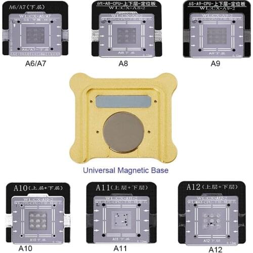 WL Baseband CPU NAND BGA Reballing Kit for A6 A7 A8 A9 A10 A11 A12 A13 Tin Net Stencil Magnetic Base Positioning Fixture