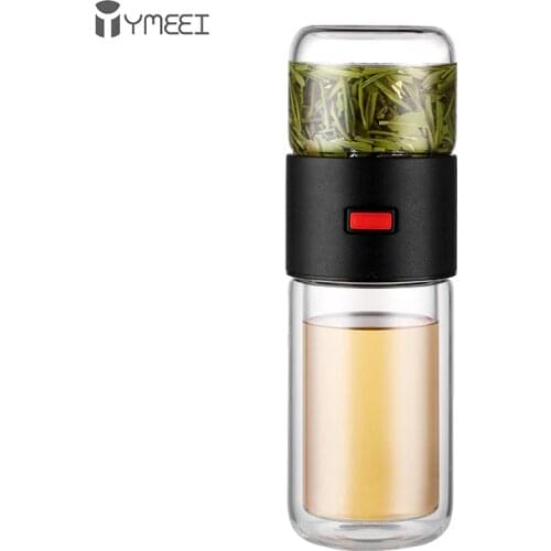 YMEEI 400ML Double Wall Glass Tea Water Bottle With Tea Separation Strainer Infuser Tea Bottle Heat-resisting Cup For Working
