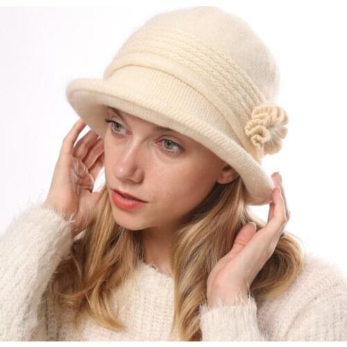 Women Winter Wool Hat Ladies Vintage Bowler Bucket Hat Warm Soft