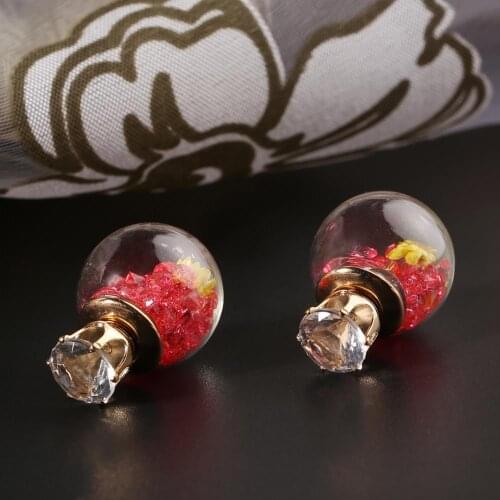 Women Fashion Elegant Dried Flower Rhinestone Ball Ear Studs Earrings Gift 2020