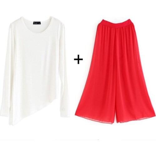 Women 2 Piece Modern Dance Costume Comfortable Modal Shirt Loose Flowy Pants Classical Dancer Practice Wear Plus Size Wholesale