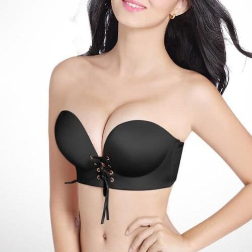 Women Solid Color Wireless Lace-up Thick Detachable Strap Bra Brassiere Tube Top