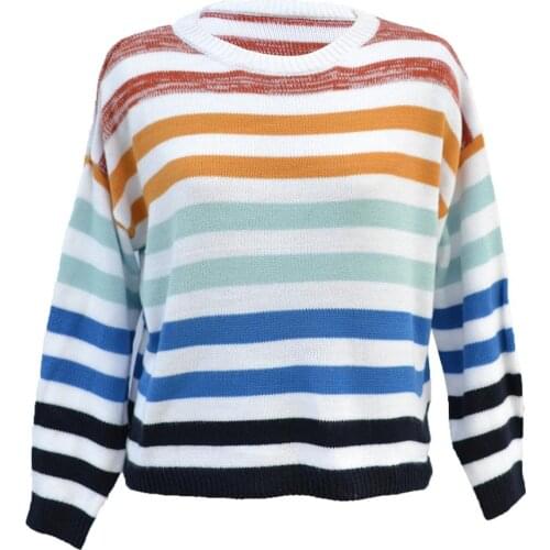 Women Round Neck Striped Sweater Long Sleeve Pullover Knit Jumper Ladies Striped Knit Pullover Casual Sweatshirt Pullover