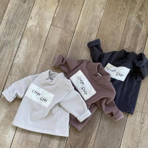 Baby Boys Winter Sweatshirts Girls Long Sleeve Warm Tops Kids Toddler Plus Velvet Pullover Letter Hoodies Children Clothing